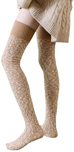 YAMEE Knästrumpor dam overknee strumpor, dam vinter stickade strumpor överknee, stickade strumpor lår höga, klassiska kvinnor långa strumpor retro, kaki