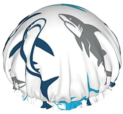 Duschhaube mit Hai-Druck, wiederverwendbar, doppellagig, Stoff, Duschhauben, Mädchen, Haarkappen