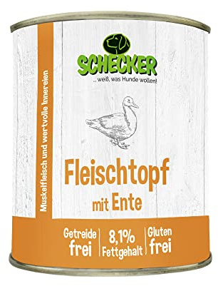 Schecker Nassfutter - Fleischtopf mit Ente - 6 x 820 g - getreidefrei - glutenfrei - in Deutschland herstellt - Reine Fleischtöpfe