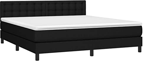 vidaXL Boxspringbett mit Matratze LED Doppelbett Polsterbett Bett Bettrahmen Bettgestell Lattenrost Hotelbett Schlafzimmerbett Schwarz 180x200cm Stoff