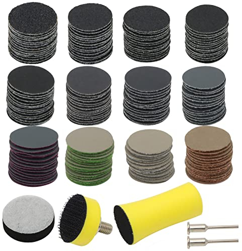 VIBRATITE 185 Stück Schleifscheiben 25mm Klett Nasse Trockene Schleifpads, (Körnung 60-10000) Sandpapier Schleifwerkzeug Mit 1/8 Zoll-Schaft für Holz Metall Spiegel Schmuck Polieren