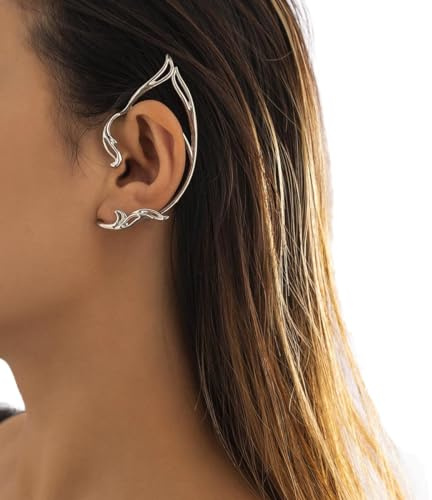 Wedity Gotische hohle Ohr Katze Kontur Ohr Elfen Clip Ohrringe Hintergrund Cosplay Ohr Wraps Ohr Clip Schmuck für Teenager Frauen (1 Paar) (Silber)
