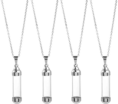 gofidin 4 Glass Vial Necklace Wishing Bottle Pendant DIY Jewellery Openable Screw Cap Steel Chain Lucky Charm Jars for DIY Jewelry Making, metal, no gemstone