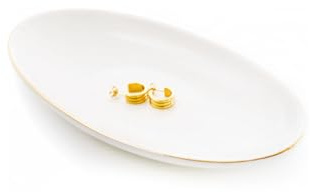 Bandeja de cerámica para joyas, cuenco decorativo de 7 x 4 pulgadas, para mesa de entrada, soporte para anillos para joyas, cuenco decorativo pequeño, color blanco
