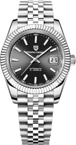 Pagani Design Herren-Automatikuhr Mechanisches Uhrwerk Verschraubte Krone Wasserdicht bis 100 Meter Edelstahlgehäuse Saphirglas Zifferblatt 21 Juwelen Gelbgold Luxusuhr PD 1645 (Silber schwarz)