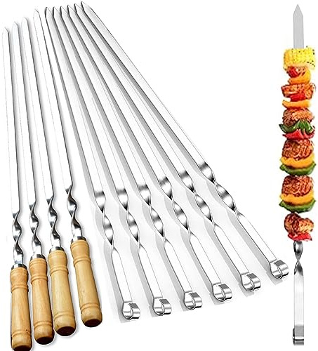 10 Schaschlikspieße 55 cm 4 mit Holzgriff 6 Edelstahl-Grillspieße