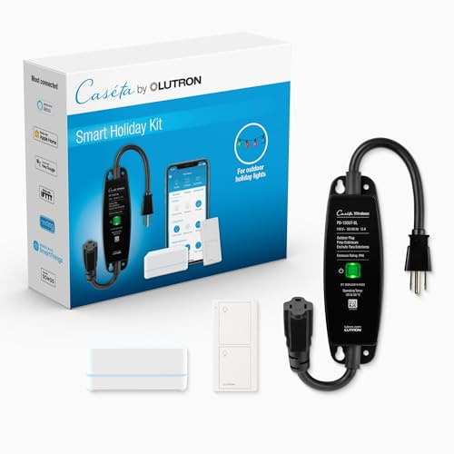 Lutron Caséta Outdoor Smart Plug On/Off Switch Holiday Light Starter Kit with Smart Hub and Pico Remote | Compatible with Alexa, Google Assistant, Ring, Apple Home | for String Lights and Inflatables