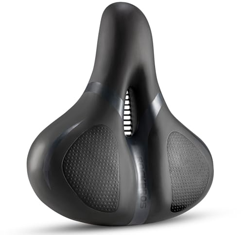 ROCKBROS Bike Seat Comfort Bike Saddle Mountain Bicycle Accessories for Men Women Soft Wide Bike Seat Cushion Dual Shock Absorbing with Reflective Strip (Black)