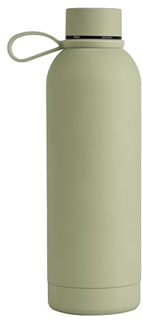 Memotak Borraccia Bottle Soft Touch 500 ml PERSONALIZZABILE -STAMPA UV O LASER Bottiglia isolata a tenuta stagna per Sport, Bambino, Bambina | 24 ore freddo & 12 ore caldo (Khaki laser)