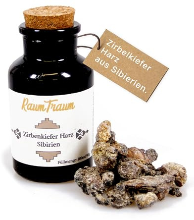Premium Weihrauch - Reines Zirbenkiefer Harz - 100ml Apothekerglas - ca.60g - Zirben Harz, Zirben Weihrauch, Zirbe zum Räuchern - beste Harze in handverlesener Qualität (Zirben Harz)