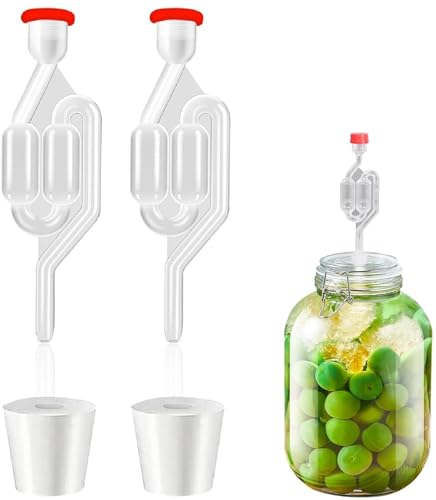 Kiuiom Gärspund mit Stopfen,Gärröhrchen,Gärspund Set aus Kunststoff,Bubbler mit Gärspund 2 Stück Airlock Gärröhrchen Bubbler zum Brauen von Bier Wein Fermentiertem Sauerkraut