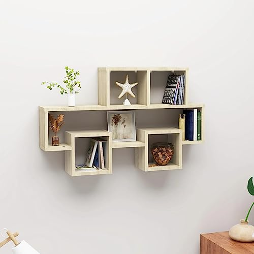 THOYTOUI Wandregal, Fotoregal Bücherregal Badablage Wandboard Geeignet für Badezimmer Hotel Büro Wohnstube in Autoform Sonoma-Eiche 82x15x51 cm Holzwerkstoff