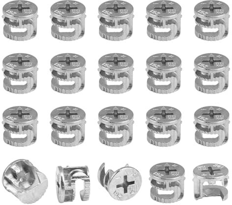 Set di 20 Connettori per Mobili, Raccordi per Serratura a Camma 15mm x 12mm, Dadi di Bloccaggio Anticorrosione per Armadi, Cassetti e Mobili, Installazione Facile e Duratura