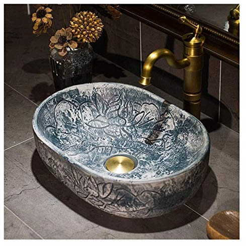 Mobile da toeletta con lavabo, lavabo da Bagno Lavabo da appoggio, lavabo da appoggio Vintage in Ceramica sopra Il lavabo da appoggio, lavabo Ovale in Porcellana
