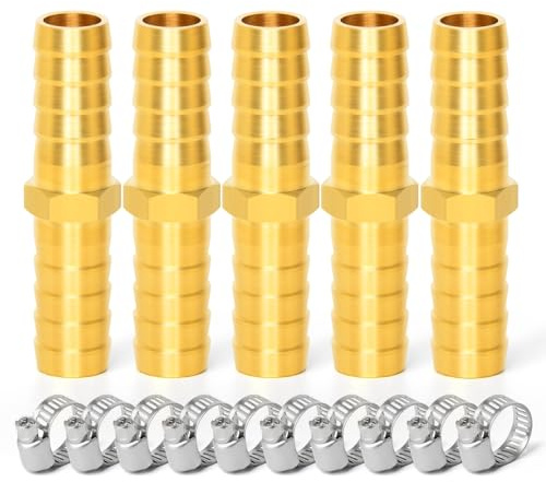 TAILONZ PNEUMATIC Union 5mm Barbed x 5mm Barbed Splicer Messing Schlauch Barb Fittings Mender Joiner（Pack of 5）