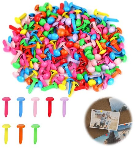 MUYAPAY 200 Stück Musterbeutelklammern, Musterklammern, Rundkopfklammern, Multicolor Mini Round Brads for Paper Crafts für Schule Büro Papier Briefklammern Basteln Handwerk DIY (Farbig)