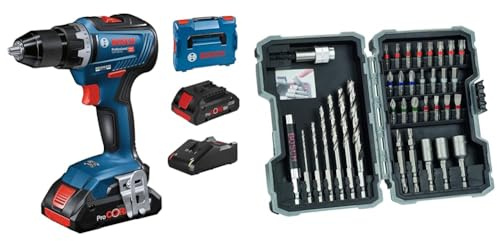 Bosch Professional 18V System Perceuse-visseuse sans fil GSR 18V-55 (2 batteries ProCORE18V 4.0Ah, chargeur rapide GAL 18V-40) + 35 pièces Coffret de Forets á HSS et d'embouts de vissage Extra Hard