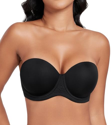 DotVol Damen Trägerloser BH Rückenfrei Ohne Träger Push Up Büstenhalter mit Geformte Cups für Abendkleider Ballkleider Brautkleider(75C,Schwarz)