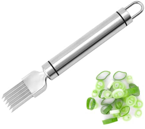 HSKRKOW 1 Piezas Cuchillo De Cebolla Verde, Cortador De Cebolla Verde De Acero Inoxidable, Cortador De Cebolleta De Acero Inoxidable, Cortador De Vegetales Y Ajo, Para Cortar Cebolletas En Tiras(A)