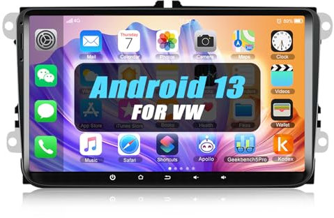 CAMECHO [1+32G] Android 13 Autoradio für VW Golf 5 6 Touran Polo Touran Radio mit Navi, 9 Zoll Bildschirm Touch Display Auto Radio mit Bluetooth RDS FM Navigation GPS WiFi USB Canbus SWC