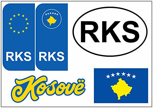 Daged Kosovo Aufkleber Karte 5 Stück - Auslandskennzeichen Nummernschild PKW Auto Motorrad Biker Flagge Fahne Vinyl KN