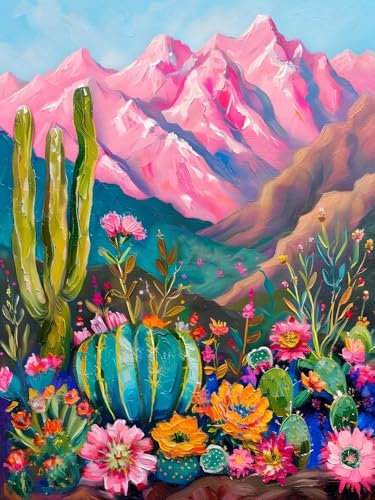 Malen nach Zahlen Berg Malen nach Zahlen Erwachsene 50 x 70 cm Paint by Numbers Kaktus Malen nach Zahlen Kinder Kreativ Set DlY Handgemalt Ölgemalde Bastelset für Zimmer Wanddeko,Ohne Rahmen H-422