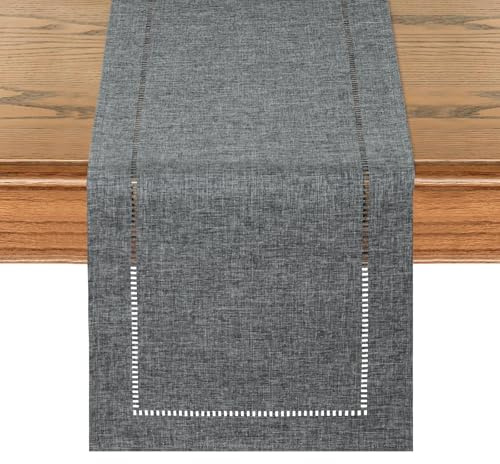 LOMOHOO Rustikaler Tischläufer 71 Zoll lang Boho-Tischläufer, Bauernhaus-Tischläufer, geflochtener gestreifter Couchtischläufer für Dinner-Party-Urlaub (30x180CM, Deep Grey)