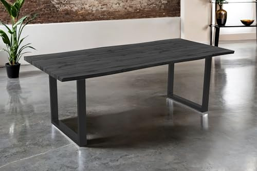 SAM Esstisch Josy 220x100 cm Holz-Optik Grau U-Gestell schwarz | 40 mm Tischplatte mit Baumkante, Metallgestell, Tisch für Esszimmer & Küche