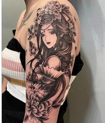 2Pcs Herbal Temporary Tattoos Stickers Fake Tattoos Geisha Upper Arm Juice Female Male Semi-Permanent Non-Reflective Waterproof Lasting 2 Weeks