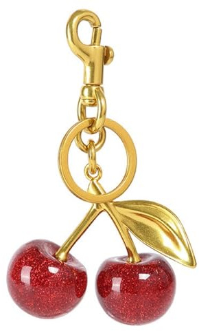 BinXiaoQin Kirsch Anhänger für taschen, Taschenanhänger Damen Cherry Bag Charms,Kirsche Bag Charms Schlüsselanhänger Damen für Coach Tasche Damen,Gold Schlüsselanhänger Kirsche Keychain