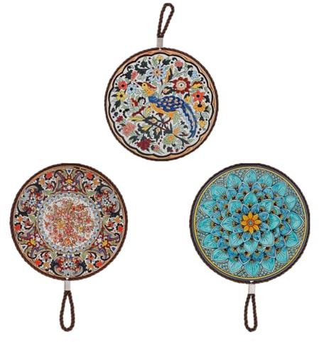 Lot de 3 dessous de verre lavables en céramique - Antidérapants - Rétro - Ronds - Résistants à la chaleur - Pour assiettes, tasses, casseroles