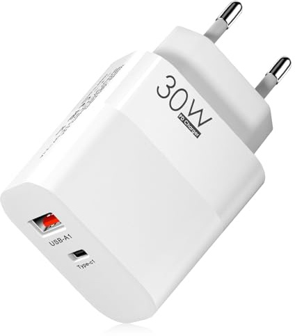 30W Rapide Chargeur USB C pour Galaxy Type C et USB A Port pour S25/S24/S23/S22/S21/16/15/14/13/12/11Pro Max/Plus/Mini/SE/Note 20/10/9/8, Blanc