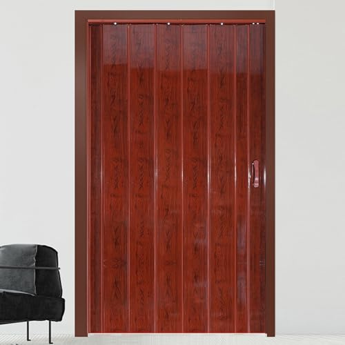 Akkordeon-Falttür aus PVC, anpassbar, magnetisch, für den Innenbereich, Akkordeon-Tür mit Beschlägen, einfache Installation, mehrere Größen erhältlich, rot, 71 x 203 cm, stilvoll und langlebig