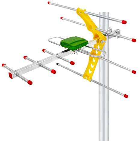 Antena TV Exterior 2025 Mejorada – Largo Alcance 4K/1080P, Señal UHF/VHF Estable, Resistente a la Intemperie, Instalación Fácil en Ático o Exterior, Cable Coaxial 8 m (Mástil no Incluido)