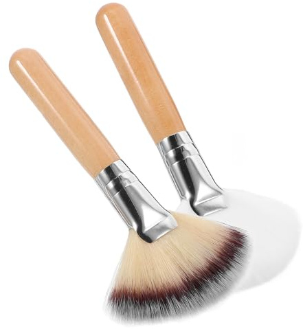 Pennello a Ventaglio per Cipria 2 Pezzi in Legno, Set Pennelli | Set 2 Pezzi, Setole Morbide in Nailon, per Sfumare e Applicare Polveri Viso Uso Confortevole