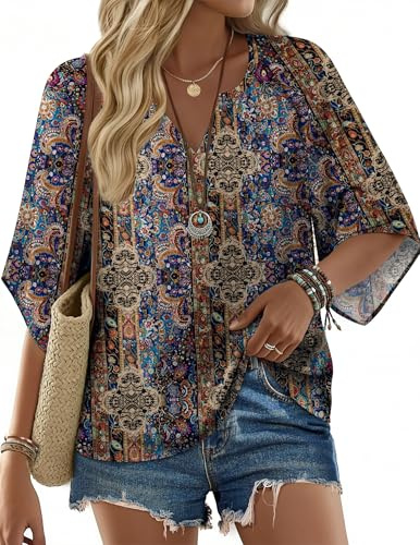 Zeagoo Tee Shirt Femme décontracté Style col en V Tunique Top