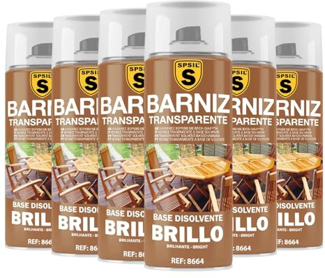 SPSIL Pintura Spray Brillante Barniz Transparente (pack of 6) 200ml, Metal Secado RápidoPintura Profesional Interior Exterior, Aplicación Fácil en Madera Plástico, DIY Decoración Muebles Automóviles
