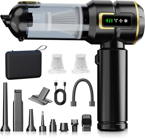 Weetiee Handheld Vacuum Cleaner,27000Pa Powerful Car Vacuum Cleaner Cordless with LED Display,Rechargeable Handheld Vacuum Cordless,3-Speed Brushless Motor,for Car,Home, Pet Hair,Kitchen,Gold Black