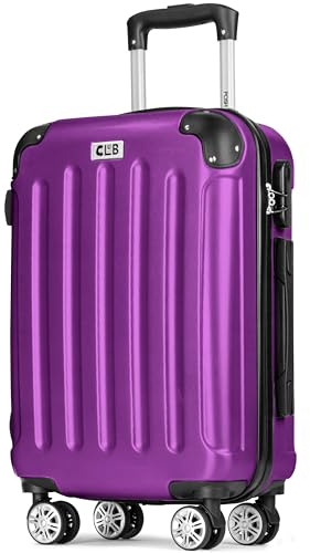 POSH resväska ABS – stor 75 cm, medelstor 65 cm och handbagage hårt fodral i ett – 360° lättgående hjul – 198 l total inre volym, violett, Handgepäck - 55x40x20cm, Resväskset med hårt skal med 360°