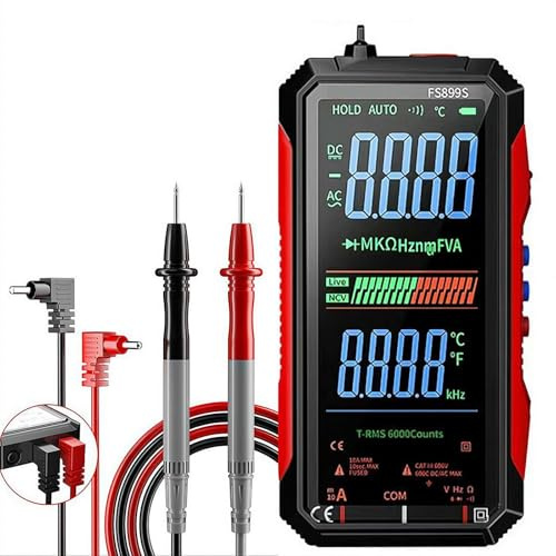 FS899L Digital Multimeter with Color Screen,Digital Multimeter with USB-C Rechargeable Battery,6000 Counts True RMS AC/DC Voltage Tester, NCV, Capacitance, Non Voltage Detector for Car, Home