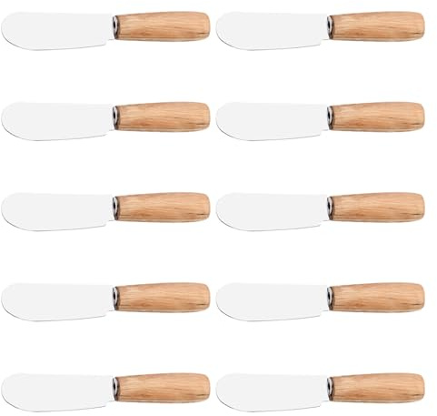 PHENOFICE Cuchillos para Untar Pate Mango de Madera de Acero Inoxidable, 10 Piezas, Fáciles de Agarrar y Convenientes para Hornear y Usar Queso Color Aleatorio