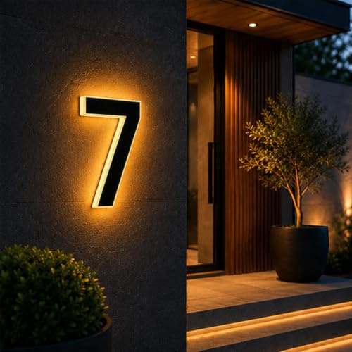 2026 Numero de Maison Exterieur Led Solaire Illuminé pour Extérieur, IP65 étanche, Numero Porte, 5 Inch Plaque de Numéro de Maison Illuminée Solaire, Numéro de Maison Lumineux Noir，7