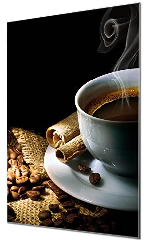 banjado Glas-Magnettafel 40x60 für Küche und Rezepte, beschreibbar | Küchen-Memoboard für Einkaufslisten und Rezepte, mit Motiv Hot Coffee zum Genießen