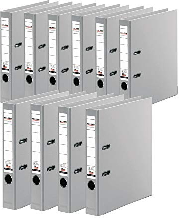 FALKEN 10x Chromocolor Premium-Ordner 5cm schmal DIN A4 grau | Made in Germany Kunststoffbezug außen und innen