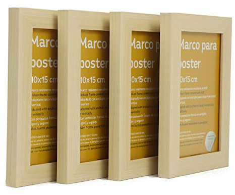 Nacnic Ensemble de 4 cadre robuste photo classique pour protéger et afficher des photos, diplômes, dessins, affiches...Cadres en différentes tailles et couleurs. Bois, taille 10x15 cm