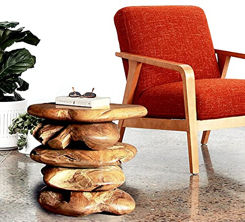 Möbel Bressmer Designer Teak Holz Hocker Cambria 50 cm | Massivholz Säule Holzsäule Podest mit Holz-Zertifikat | Teakholz Beistelltisch Handarbeit