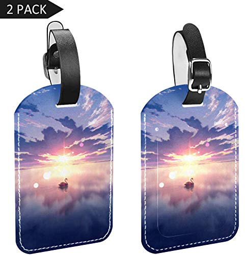 EZIOLY Gepäckanhänger Swan Digital Art PU Leder für Gepäck Tasche Koffer Reiseanhänger Reisezubehör 2 Stück