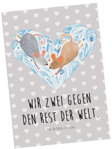 Mr. & Mrs. Panda Postkarte Mäuse Herz - Geschenk, bildkarte, Freundin, Grußkarte, Ansichtskarte, Ansichtskarten, für Immer, Lieblingsmensch, Hochzeit, Postkarten, Maus
