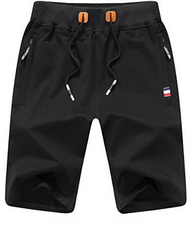 JustSun Short Sport Homme Running Coton avec Poches Zippées