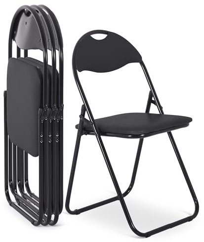 RABURG Paul Klappstuhl, 4er-Set, Metall beschichtet, gepolstert, Schwarz | Belastbarkeit ca. 100 kg, klappbar, gepolstert, Metallgestell, für Gäste, Büro, Event und Party